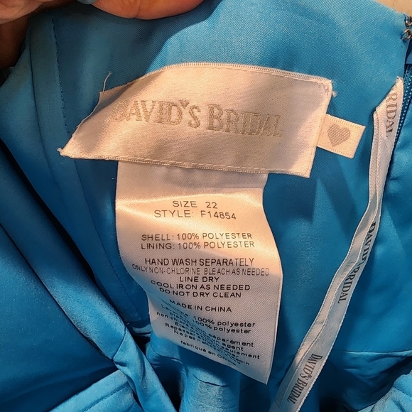 David's BRIDAL Blue  Malibu Floor length Rushed Strapplea Plus Size gown 22 - Picture 8 of 13